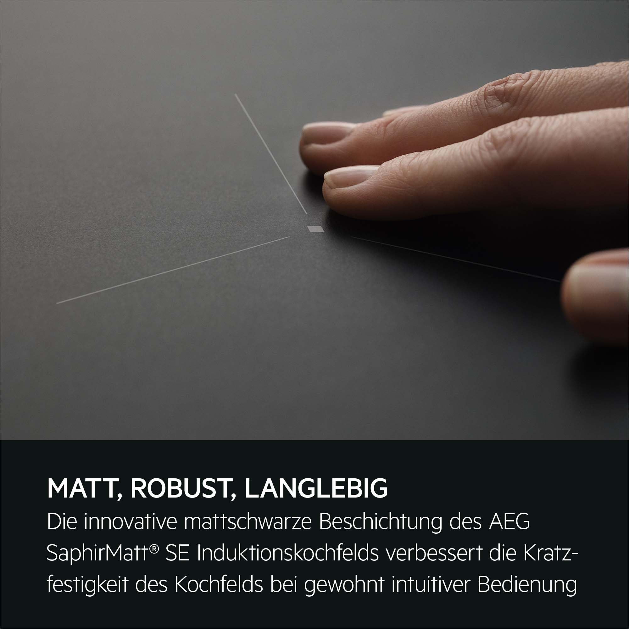 AEG Induktionskochfeld Autark 60 cm, Made in Germany, 4 Flex-Kochzonen mit kratzresistenter SaphirMattSE-Oberfläche, Bräterzone für mehr Flexibilität, Powerfunktion,Timer, Rahmenlos, Touch, TO64IC0FIT 4