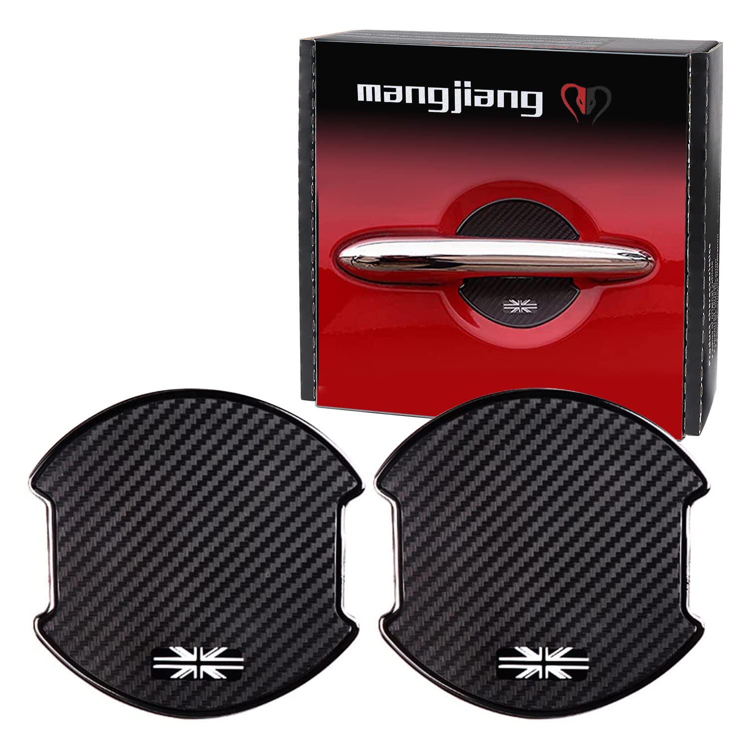 Photo 1 of MANG JIANG 2 PCS Door Handle Protector, Union Jack Carbon Fiber Texture 3D TPU Stickers Car Door Scratches Protective Films Cover Pad for Mini Cooper R50 R52 R55 R56 R60 F54 F55 F56 F60
