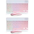 2 Pack Ultra-Slim Bluetooth Keyboard and Mouse Portable Mini Wireless Keyboard Rechargeable 7-Color Backlit for Apple iPad iPhone Samsung Tablet iPhone Smartphone iOS Android Windows,(10 inch Pink)