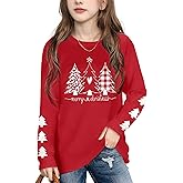 Ithalt Kids Christmas Shirt Boys Girls Merry Christmas Tshirt Xmas Tree Long Sleeve Tops 5-14y