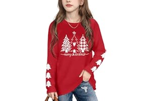 Ithalt Kids Christmas Shirt Boys Girls Merry Christmas Tshirt Xmas Tree Long Sleeve Tops 5-14y