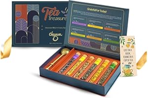 CHAYAM 6 Tube Tea Gift Set | Herbal & Green Loose Leaf Teas in Glass Tubes & a Lead-Free Brass Infuser | Chamomile, Mint, Cinnamon, Turmeric, Lavender & Himalayan Green