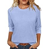 JomeDesign Womens Tops Casual 3/4 Sleeve Crew Neck Shirts Loose Fit Tunic Blouses Summer Tees