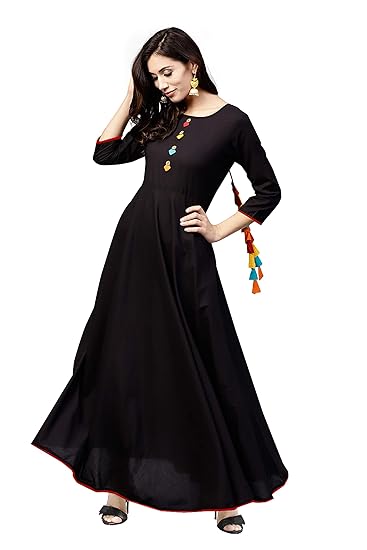 Multi Color Heavy 14 KG Rayon Solid Plain Dori With Fumka Pattern 3/4th Sleeve Long Kurti Or Long Designer Gown For Women