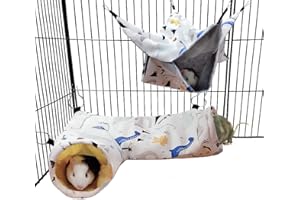 LEFTSTARER Guinea Pig Rat Corner Tunnel & Tubes Bunkbed Hammock, Guinea Pig Hideout for Small Pet Hedgehog Piggy Hamster Hide(1. Hammock&Tunnel-Dinosaur)