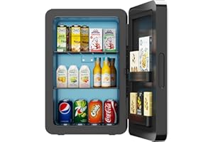 Kikihuose 22L/30Cans Mini Fridge for Bedroom, 12v DC Portable Cooler & Warmer, Mini Refrigerator with Glass Front, for Car Office Desk & Dorm Food Beverage Skincare Makeup (Black)