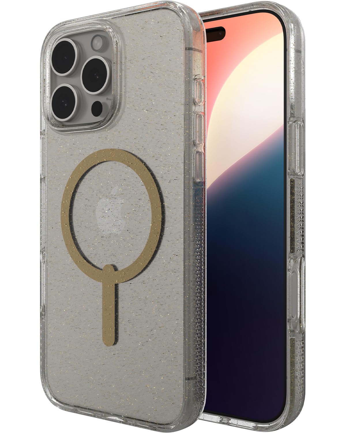 ZAGG Milan Snap Graphene-Reinforced Case for iPhone 16 Pro Max [6.9-Inch], MagSafe Compatible, Anti-Yellowing, Slim Design, Secure Grip, Fashion-Forward, Shockproof Phone Back Cover (Gold Glitter)