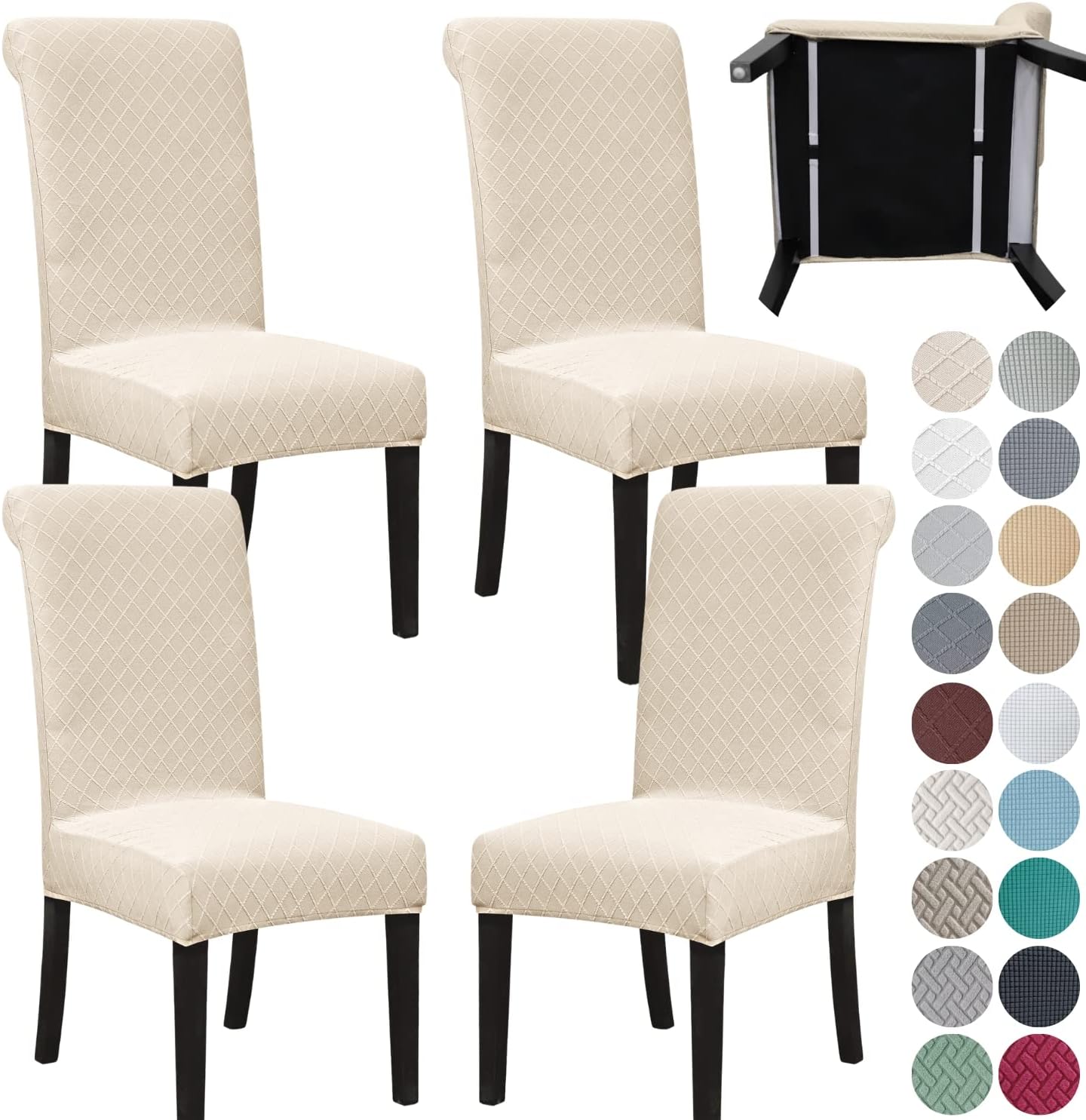 Slipcovers - SPRINGRICO 4 Pack Dining Room Chair Covers with seat Belt, Stretch Parsons Chair Slipcover Washable Kitchen Dining Chair Cover Removable Seat Protector Set of 4, S2- Beige