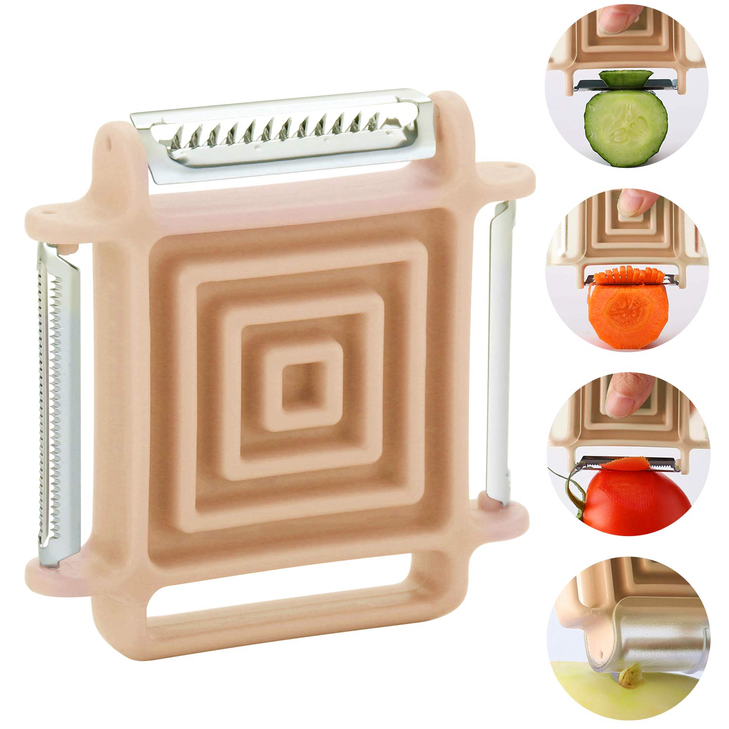 Seektop 3 in 1 Vegetable Peeler for Potato Tomato Carrot Zucchini Peelers with Swivel Julienne Serrated Stainless Steel Blades (Orange)