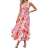 GRACE KARIN Women's 2025 Summer Floral Boho Dress Square Neck Strapped Swing A Line Sundress Beach Long Maxi Outfits
