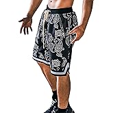 MECH-ENG Men's Paisley Shorts Athletic Casual Workout Gym Basketball Shorts Bandana Drawstring Shorts
