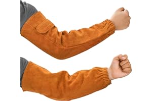 Gnellkoor Leather Welding Sleeves, Real Cow Leather Arm Guards Welding Sleeves Heat & Flame Resistant Arm Protection for Men and Women in Welding Work