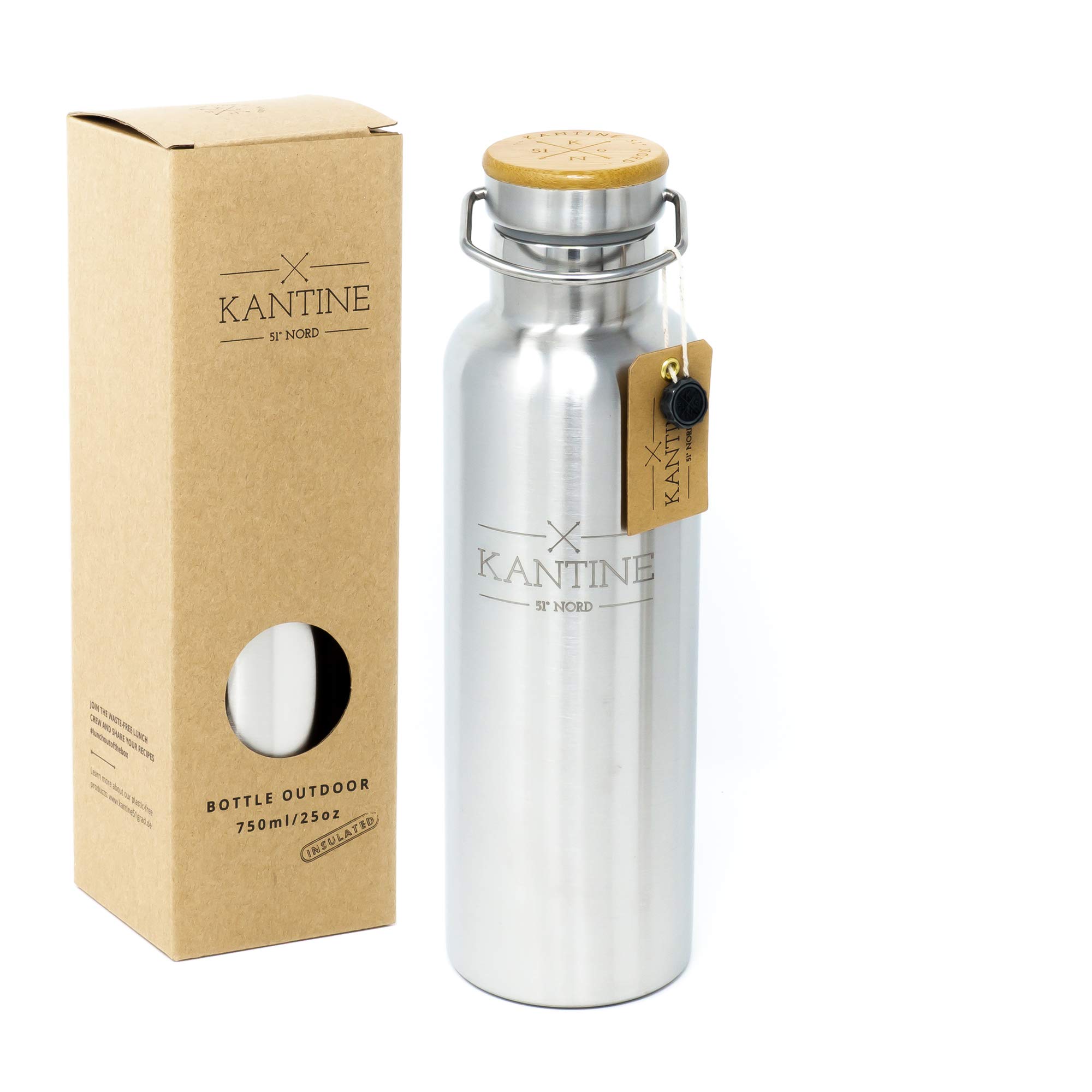 Kantine 51° Nord Stainless Steel Water Bottle, 750 ml, Leak-Proof, Thermal Insulated Flask, Dishwasher Safe, Suitable for Children