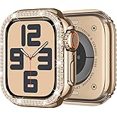 ZZDZZ Metal Case Compatible with Apple Watch Series 6 5 SE 4 44mm for Women, Bling Diamond Frame Bumper with Back Cover Protective Cover for iWatch 44mm, Rose Gold