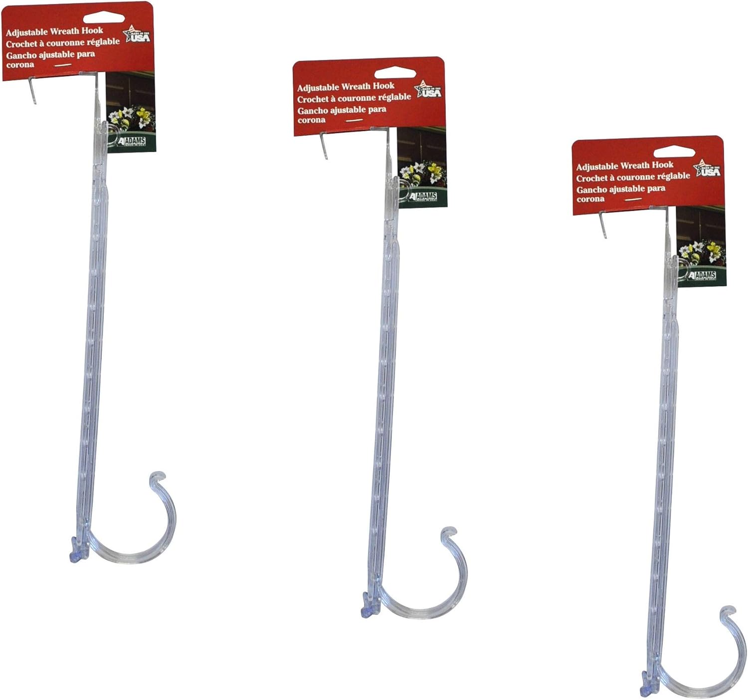 Wreath Hangers - Adams Christmas 9220-99-1740 Adjustable Wreath Holder/Hook, 3 Pack