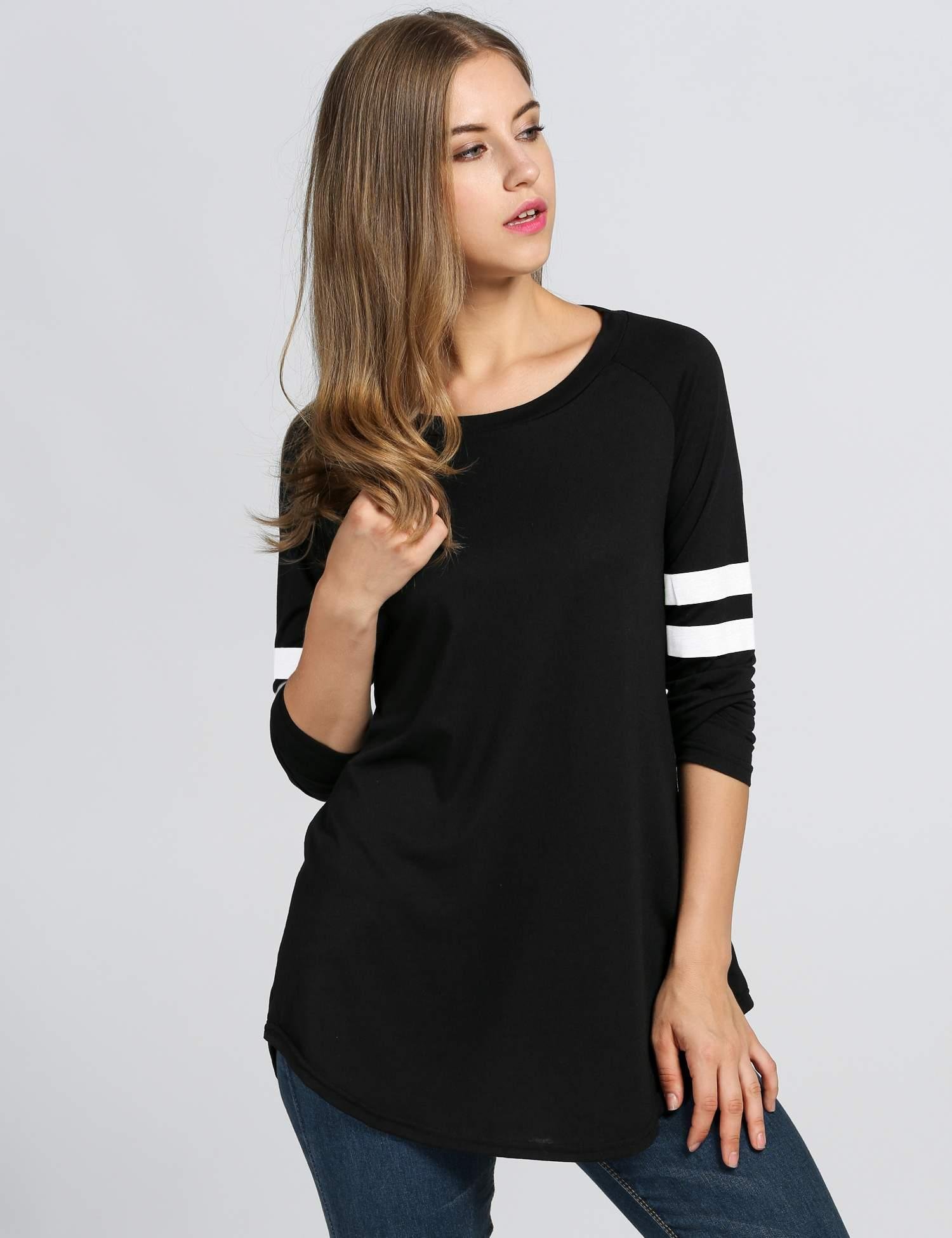 etuoji Fashion Women T-Shirt Baseball Long Blouse Casual Long Sleeve