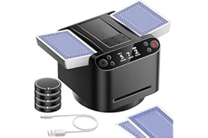 BATURU 2-in-1 Automatic Card Shuffler and Dealer, 360°/180° Rotating, No Jams, Ultra Quiet, LCD Screen, 5200mAh, Adjustable Deal Distance, Supports 12 Players, 4 Remotes, for Poker Game Nights