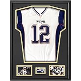 Sports Jersey Display Frame, 24 x 32 inches Display Case for Soccer Football Baseball Hockey Souvenir T-Shirt, Double Mat with Anti-Shatter Plexiglass (Black Wood grain-1PK)