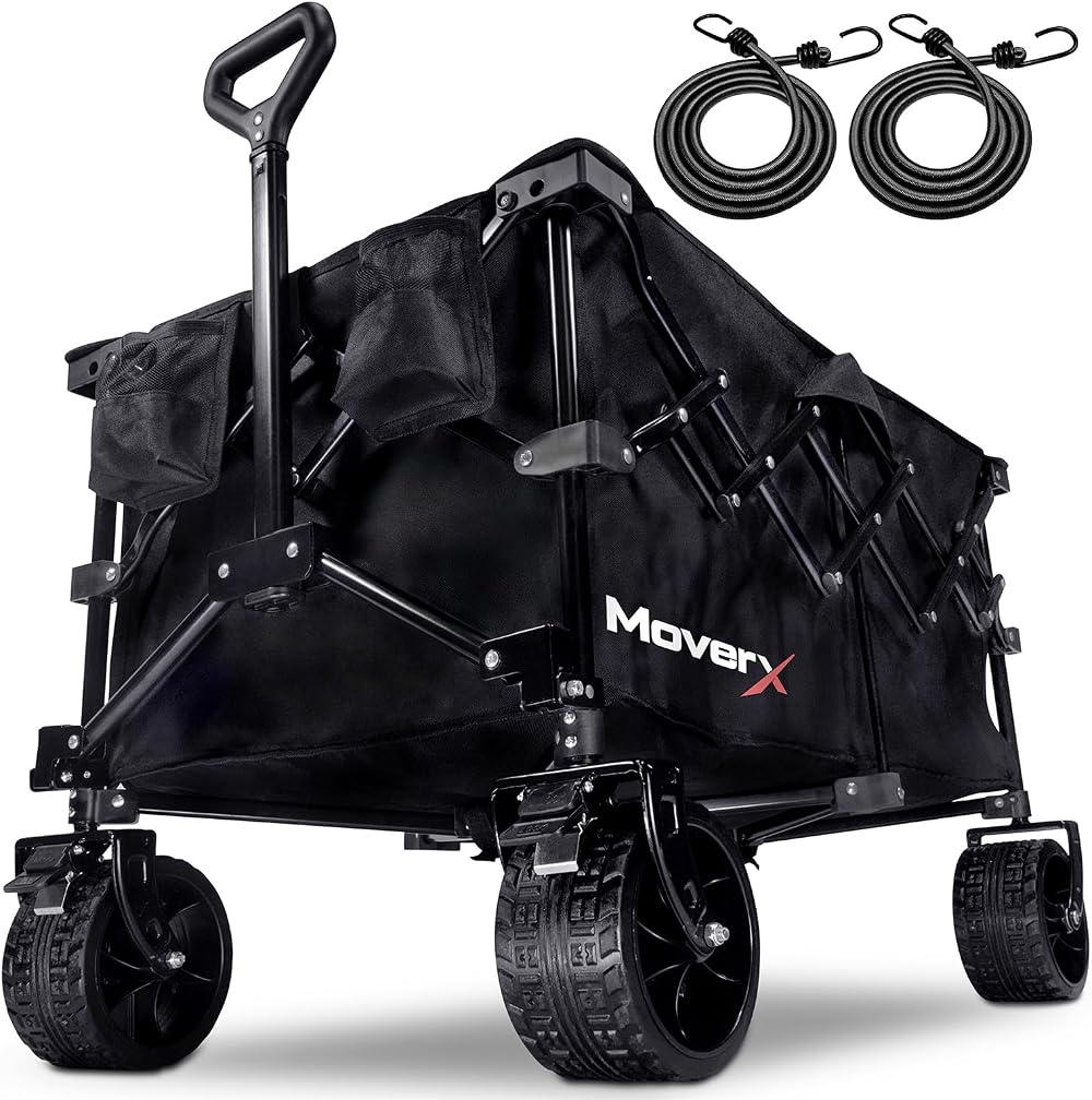 MoverX 200L Folding Trolley on Wheels, Portable Camping Cart, Black