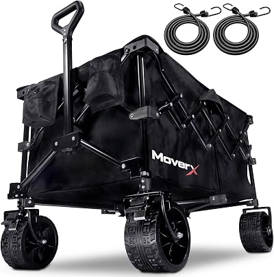 MoverX 200L Folding Trolley on Wheels, Portable Camping Cart, Black