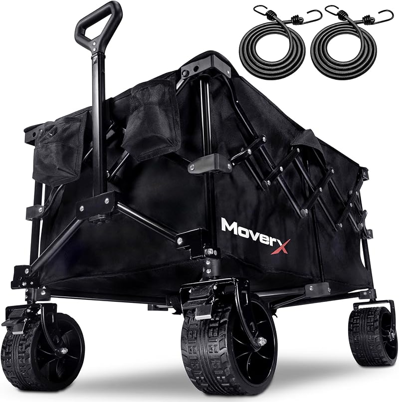 MoverX 200L Folding Trolley on Wheels, Portable Camping Cart, Black