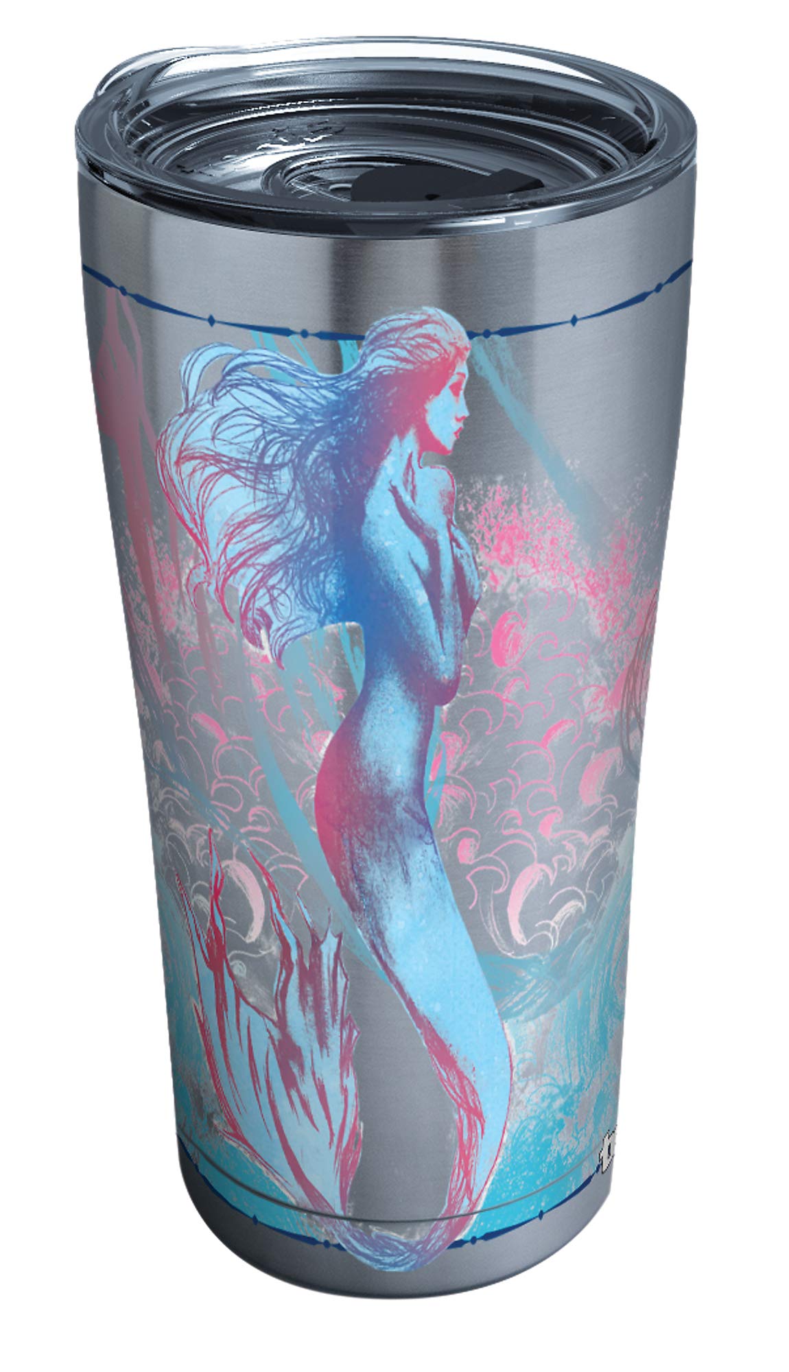 Tervis 1304552 Old Legend Mermaid Stainless Steel Insulated Tumbler with Clear and Black Hammer Lid, Silver