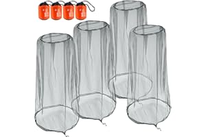 wohohoho Mosquito Head Net Mesh with Drawstring, Bug Face Netting for Hats, Mesh Face Shield for Men & Women Screen Net for Any Outdoor Lover Midges, Bugs & Gnats (4 Packs, Gray Colors, Updated Size)