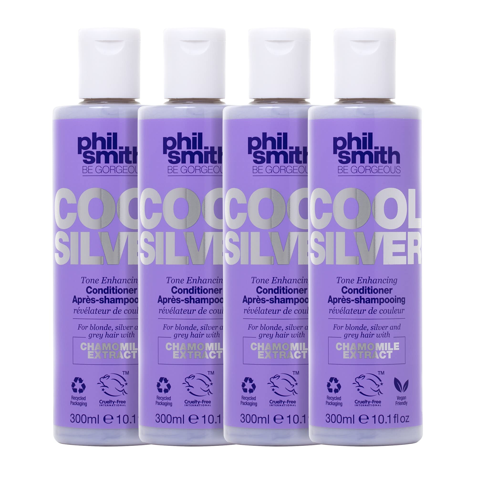 Phil Smith Be Gorgeous | Cool Silver Tone Enhancing Conditioner | For Blonde, Silver and Grey Hair | Chamomile Extract | Violet Formula | Brighten dull and Brassy Hair | Vegan Friendly, Pack of 4