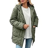 HOTIAN Womens Quilted Puffer Jackets Hooded Long Sleeve Full Zipper Casual Winter Lightweight Diamond Coats with Pockets