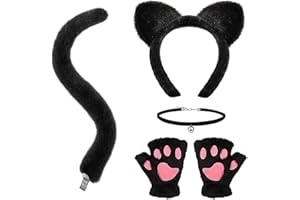 BABELSHAR 4Pcs Lion Costume, Brown Ears Headband & Tail Nose Paw Glove, Halloween Lion Cosplay Costume Accessories for Party