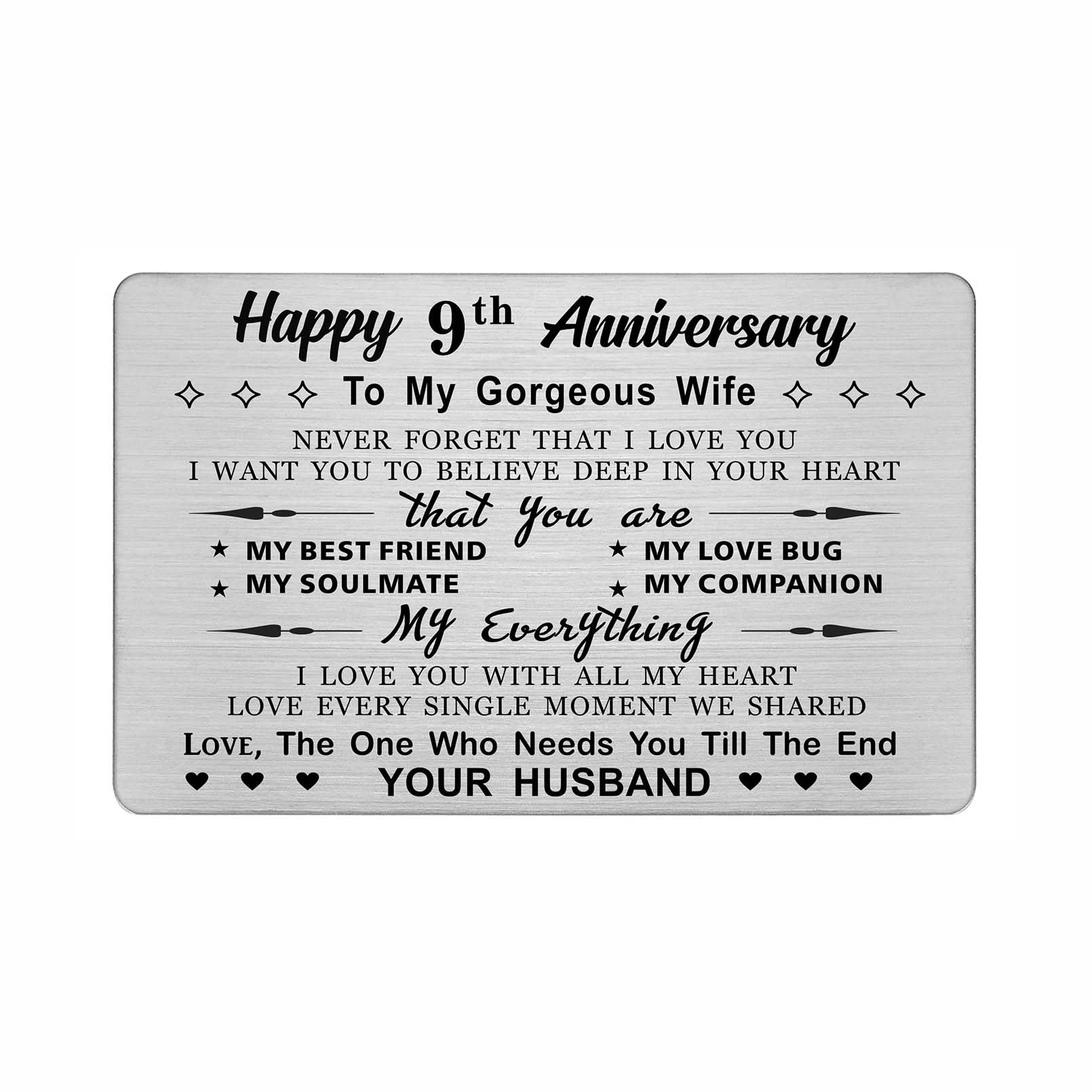 DEGASKEN 9th Wedding Anniversary Card Wife, Need You Till The End, 9 Year Gift Stainless Steel Keepsake Greeting Card for Her