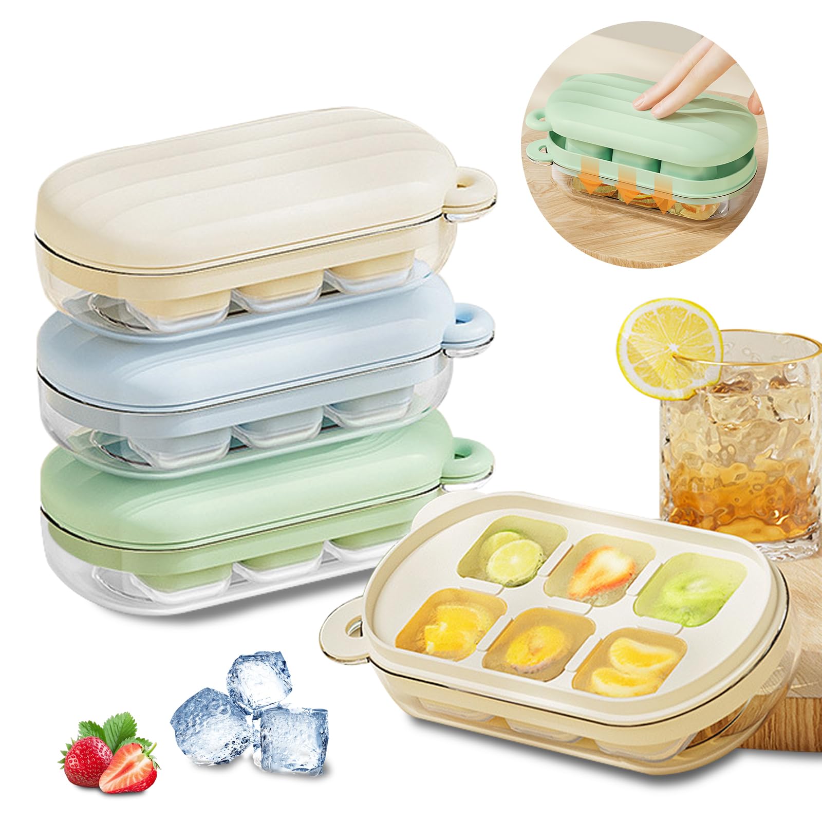 KASESSS 3 Pcs Ice Cube Tray, Ice Cube Tray with Lid, Bear Silicone Ice Cube Tray, Reusable Ice Tray, Ice Cube Moulds, Ice Cube Trays Easy Press to Release Ice for Chilled Drinks, Whiskey & Cocktail