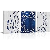sechars Fish Canvas Wall Art Abstract Fish Dancing Painting Prints Modern Blue and White Bathroom Decor (Blue)