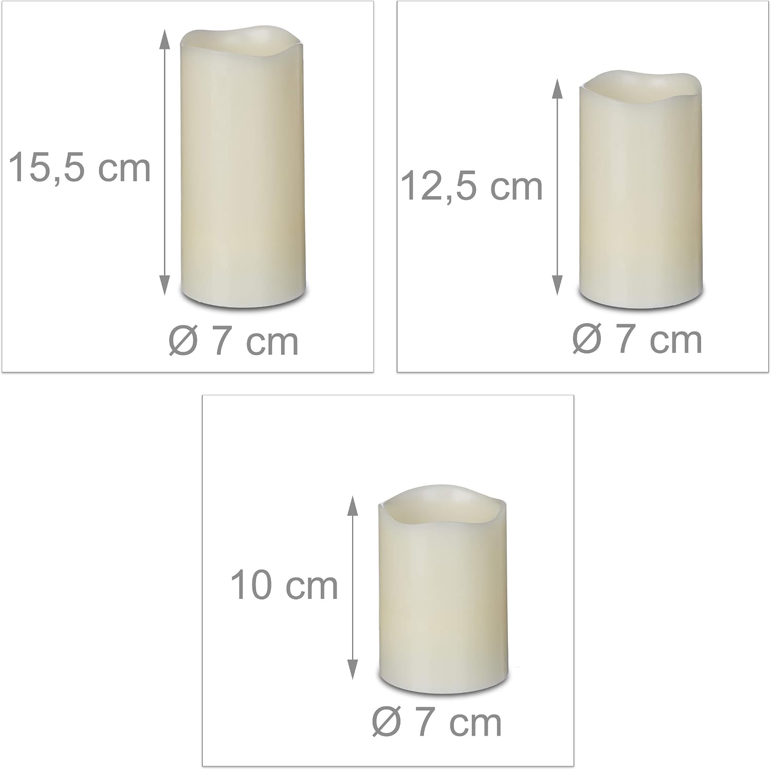 Relaxdays LED Wax Candles Set, 3 Electric Flameless Candles, Flickering, Battery-Powered, Bright, HxWxD: 13 x8x8 cm, Cream - Image 5