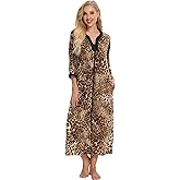 Bloggerlove House Dresses for Women Zip Up Robes Soft Cotton Nightgown Half Sleeve House Coat Long Night Gowns Sleepwear
