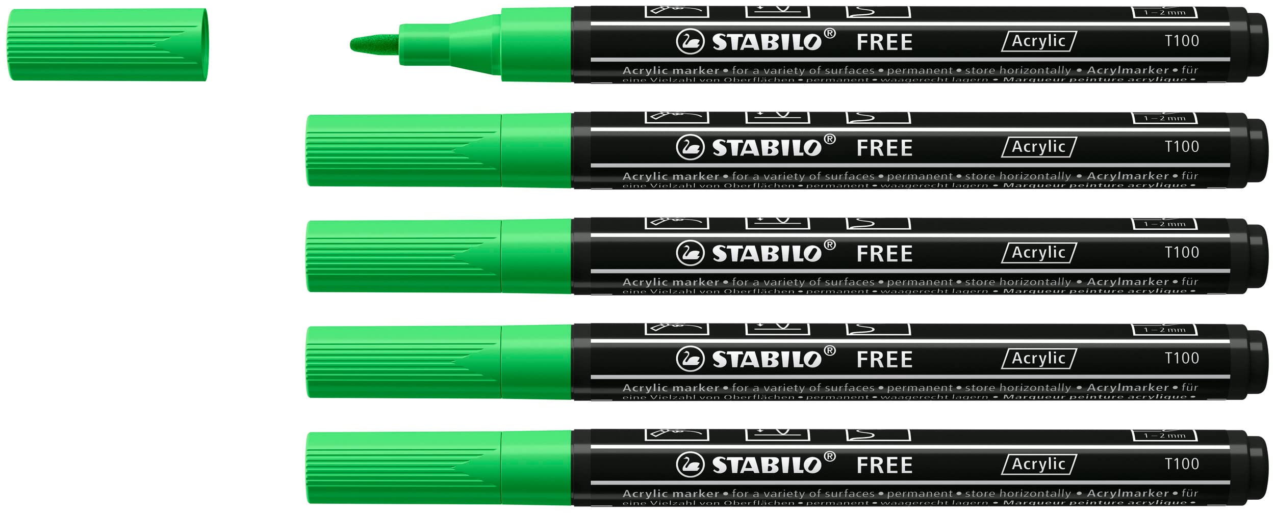 STABILO Acrylic Marker FREE Acrylic - T100 1-2 mm Bullet Tip - Box of 5 - Leaf Green