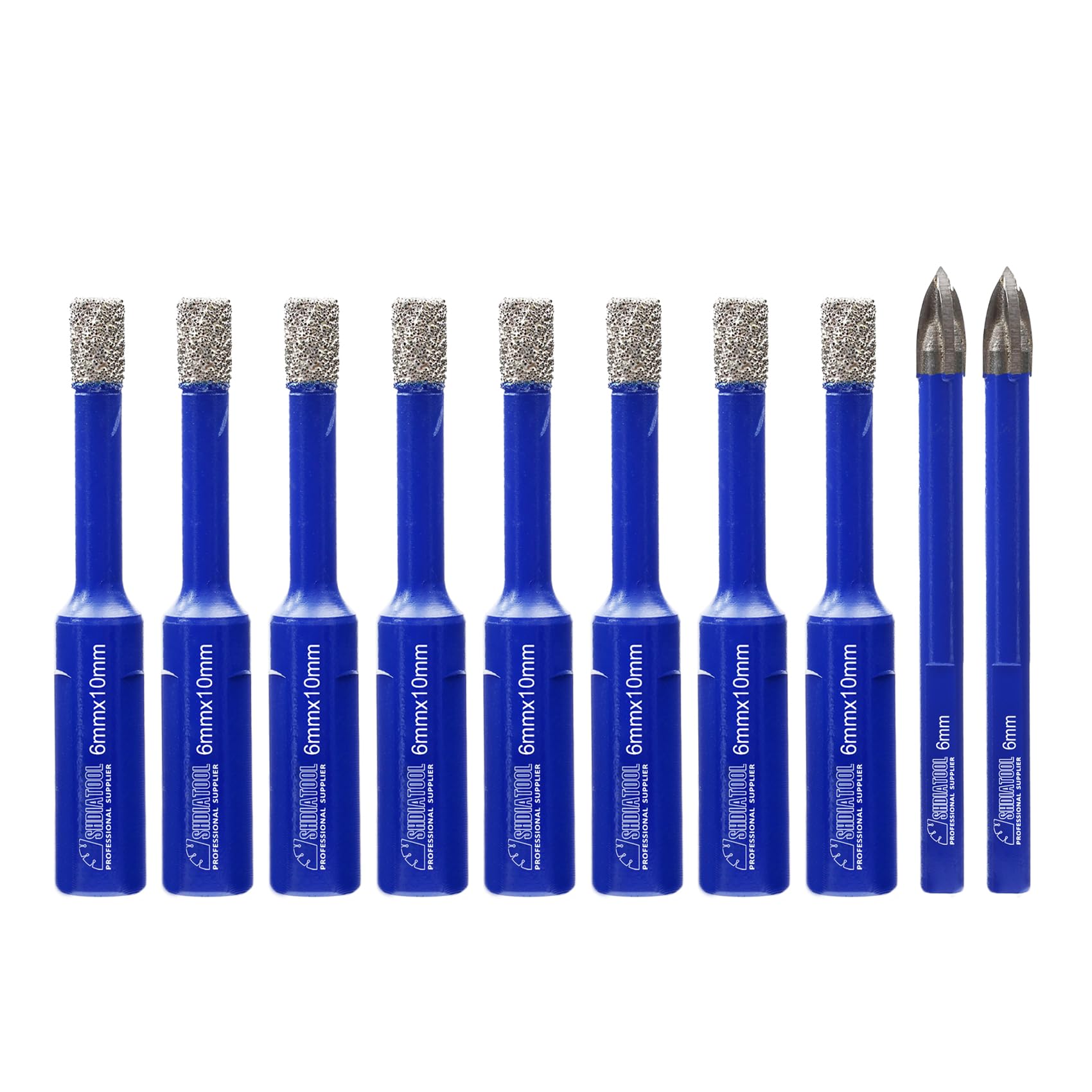 SHDIATOOL Diamond Drill Bits 6mmx8,with Carbide Tip Drill 6mmx2,Core Bits with Triangle Shank Hole Saw Cutter for Porcelain Tile Marble Ceramic Granite,Dry Wetting Drilling, 10pcs Total