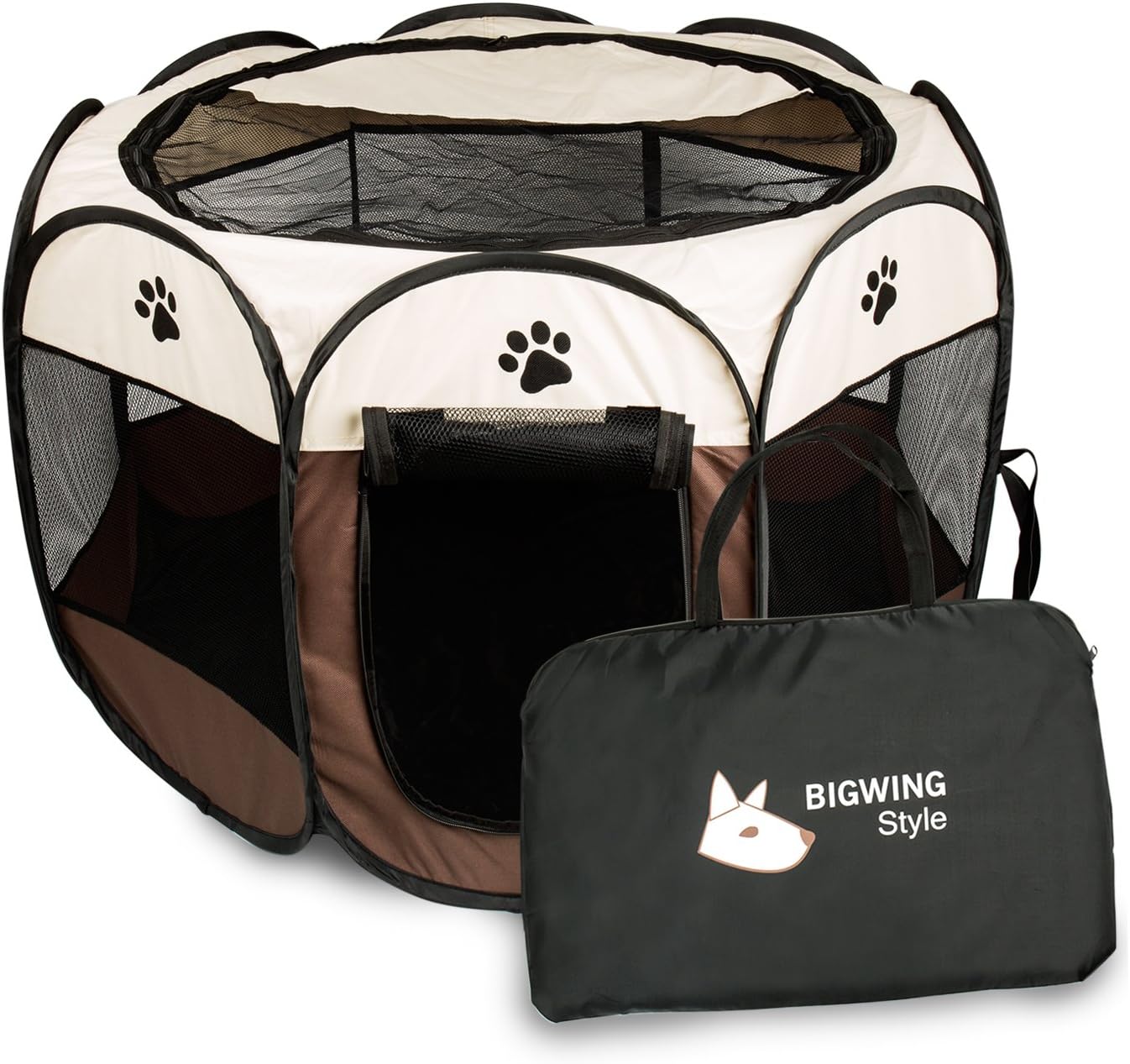 Amazon Bigwing 折りたたみ 八角形 ペットサークル プレイサークル 犬 猫 兼用 コンパクト メッシュ お出かけ用品 コーヒー L Bigwing サークル プレイサークル 通販