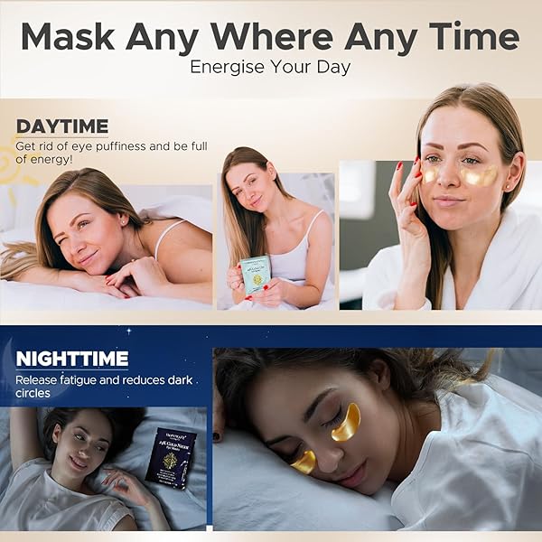 HOPEMATE UNDER EYE PATCHES FOR PUFFY EYES,DARK CIRCLES,WRINKLES & EYE BAGS-DAY & NIGHT EYE MASK GEL SET WITH COLLAGEN & 24K GOLD,IDEAL UNDEREYE SKINCARE GIFT FOR BRIDESMAIDS, WOMEN & BIRTHDAYS