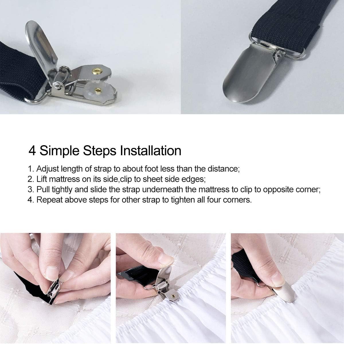 Siaomo Bed Sheet Holder Straps - Adjustable Crisscross Sheet Clips Elastic Band Fitted Bed Sheet Fasteners Suspenders Grippers Clip,2Pcs/Set Black: Home & Kitchen