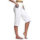 ISEEGZ 15"/ 18"/ 21" Capri Pants for Women High Waist with Pockets Women's Capris Workout Yoga Pants Loose Straight Leg