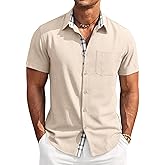 Runcati Mens Short Sleeve Shirt Button Down Casual Summer Beach Shirts Vacation Wedding Tops with Pocket