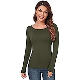 AUHEGN Women's Scoop Neck Tops Long Sleeve Slim Fit T Shirt Thermal Blouse Basic Layer Shirts