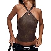 Verdusa Women's Y2K Lace Up Backless Leather Halter Top Rave Club Going Out Tops