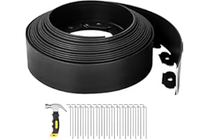 GROWNEER 33FT Landscape Edging Flexible 4 inch Tall Garden Border with 30pcs Galvanized Steel Anchoring Spikes and Hammer Lawn Edging Kit for Flower Bed, Pathway, Landscaping Project, Black