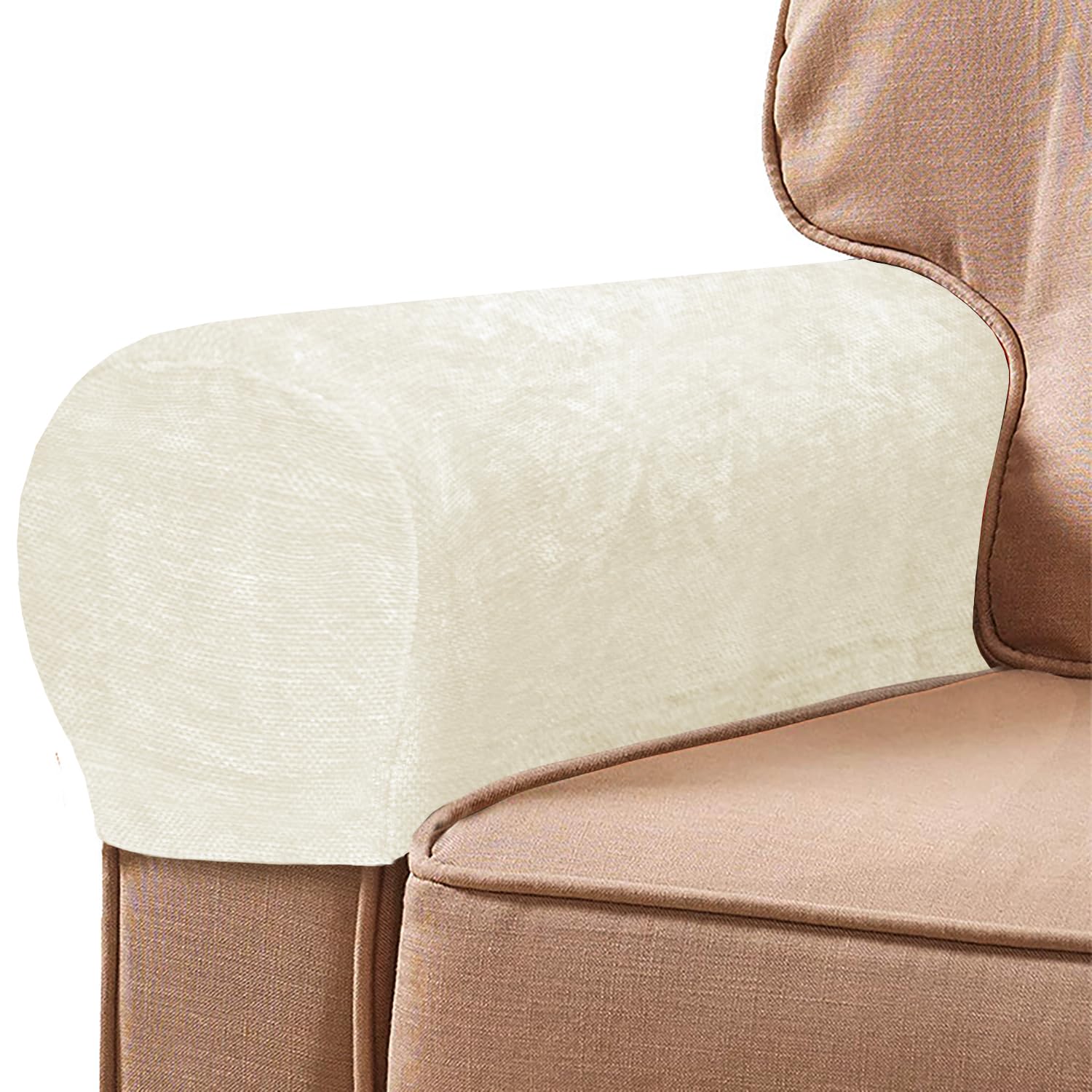 NEKOSUKI 1 Pair Arm Rest Covers Set, Chenille Arm Covers for Chairs and Sofas Anti-Slip Couch Armrest Covers with Pins, Furniture Armrest Protector for Sofa Couch Chair (Milky White)