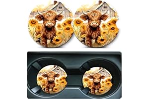 LDNTLY Car Coasters for Cup Holders,2 Pack Highland Cow Car Cup Holder Coasters,2.75" Universal Size Anti Slip Rubber Mat,Automotive Cup Holder Decor Accessories,Cow Print Gifts for Women,Men,Mom,Her