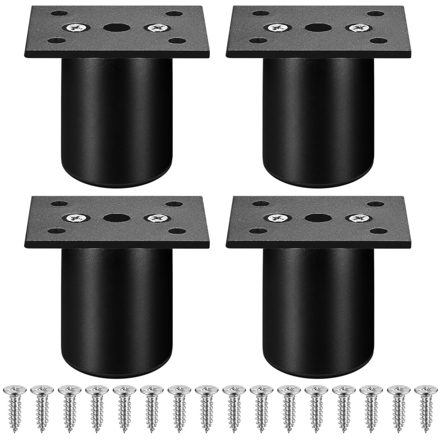 Zhujiehigh 4 Pcs Adjustable Furniture Legs, 2 Inch Metal Table Feet for Chair, Desk, Bed, Sofa, Kitchen Cabinet - Round, Black (50mm)