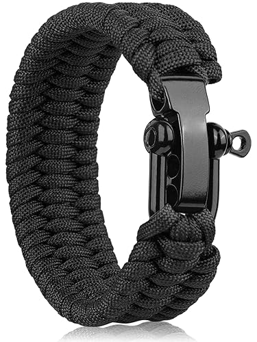 Oadnfa Survival Bracelet,Tactical Paracord Bracelet with Forged Stainless  Steel U-Type Shackle Connection Three-Holes Adjustable,Bearable 550 lb