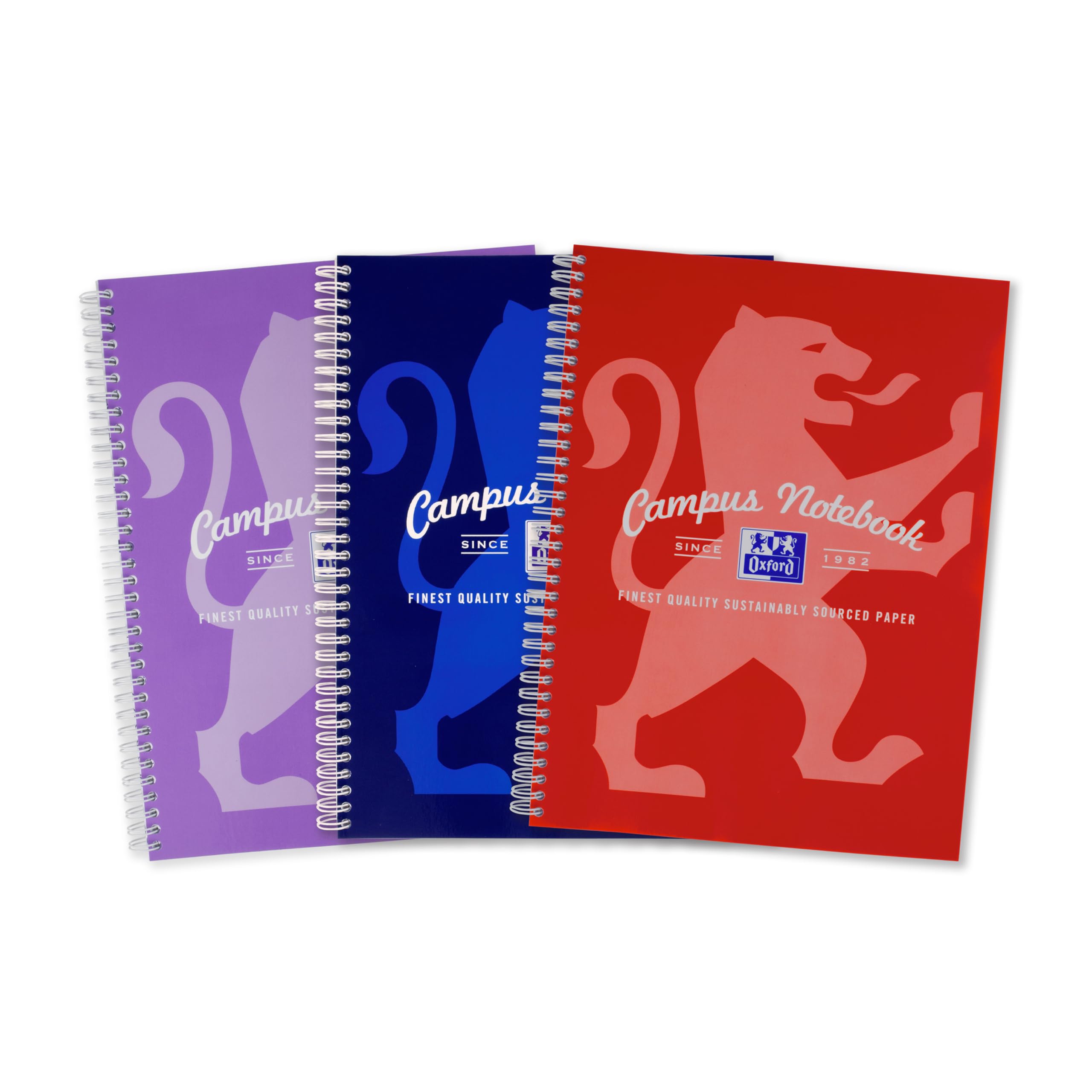 Oxford Campus A4 Notebook, Wirebound, 8 mm Lined with Margin, 140 Page, Pack of 3 Notepads, Bright Colours, Optik Paper+